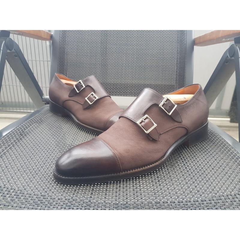 Santoni Doppelmonk Herrenschuhe braun  Gr.42,5 Uk 8,5